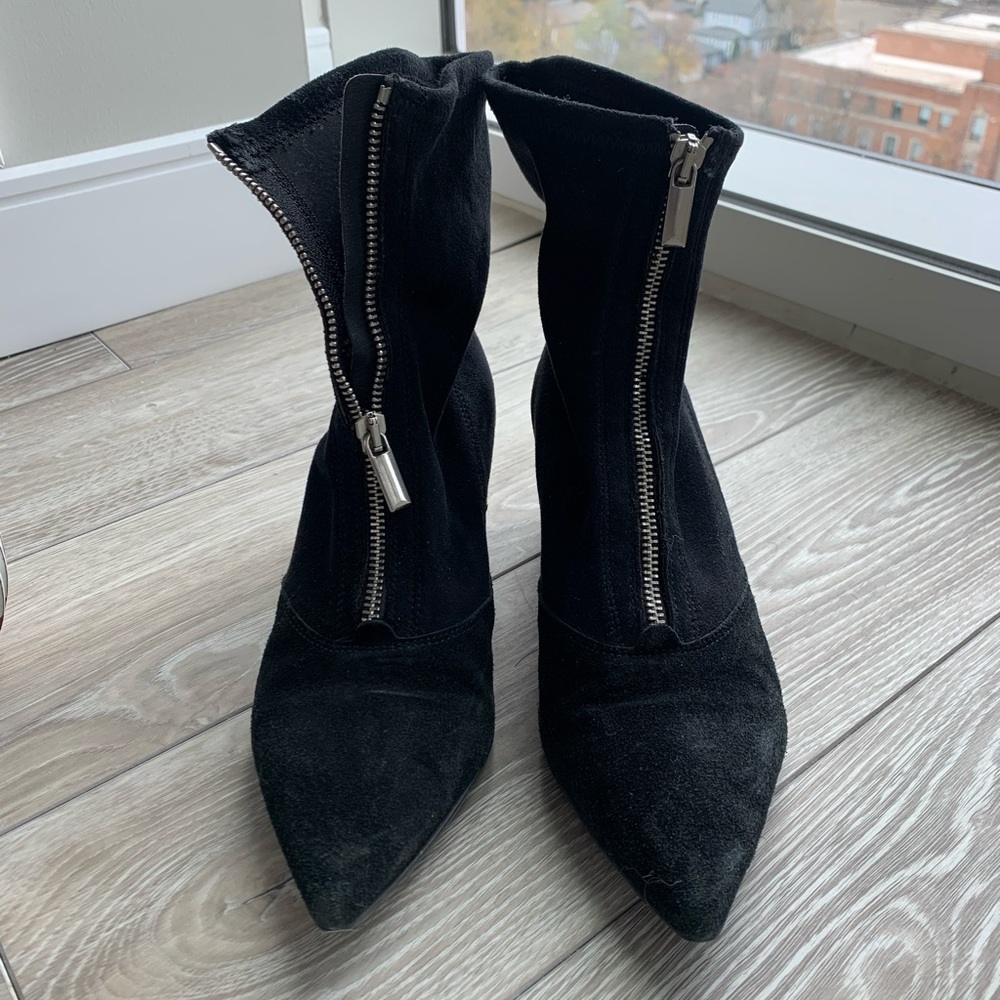Black suede zipper detail booties